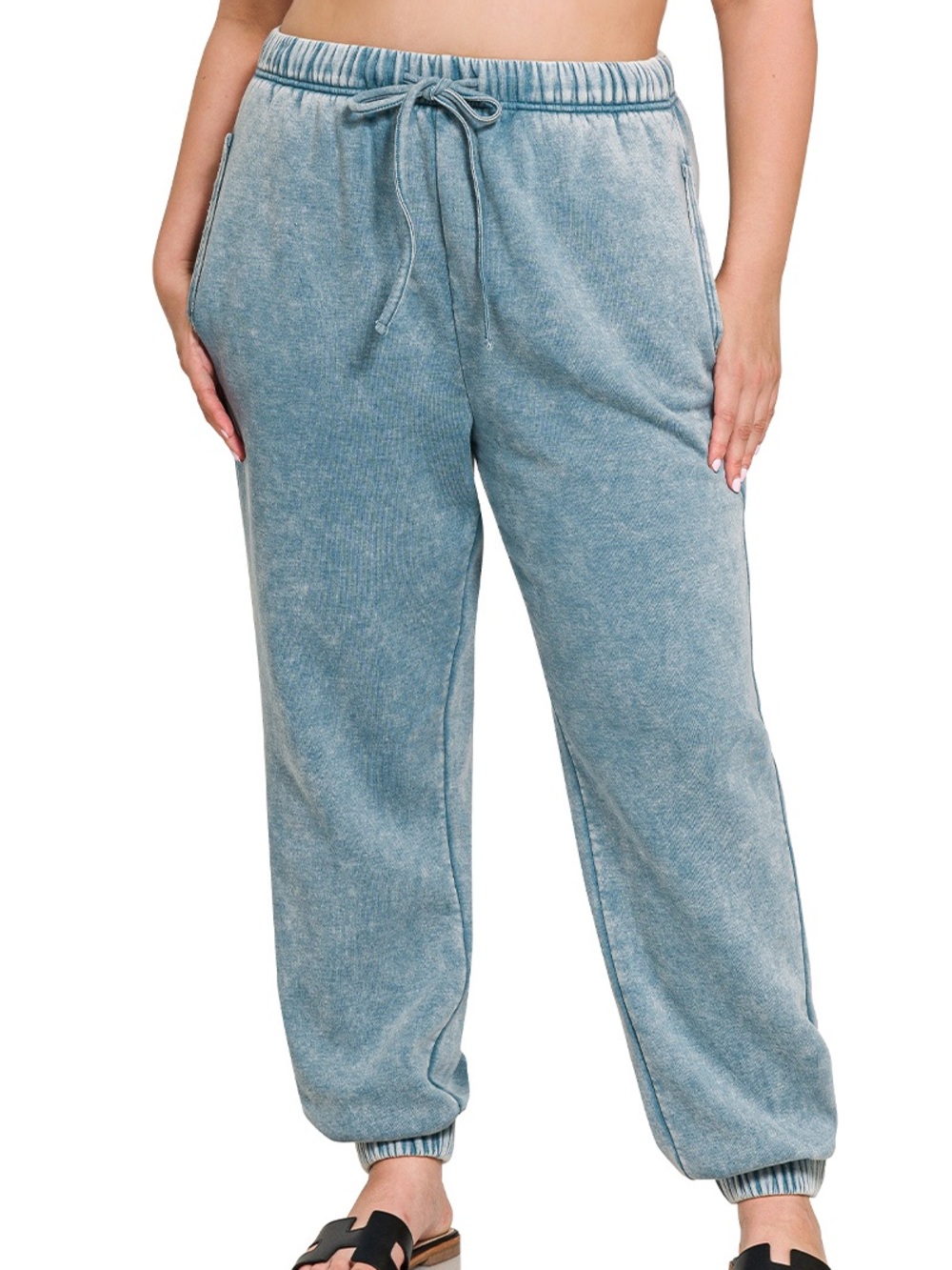 Zenana Outfitters Plus Washed Blue Drawstring Joggers